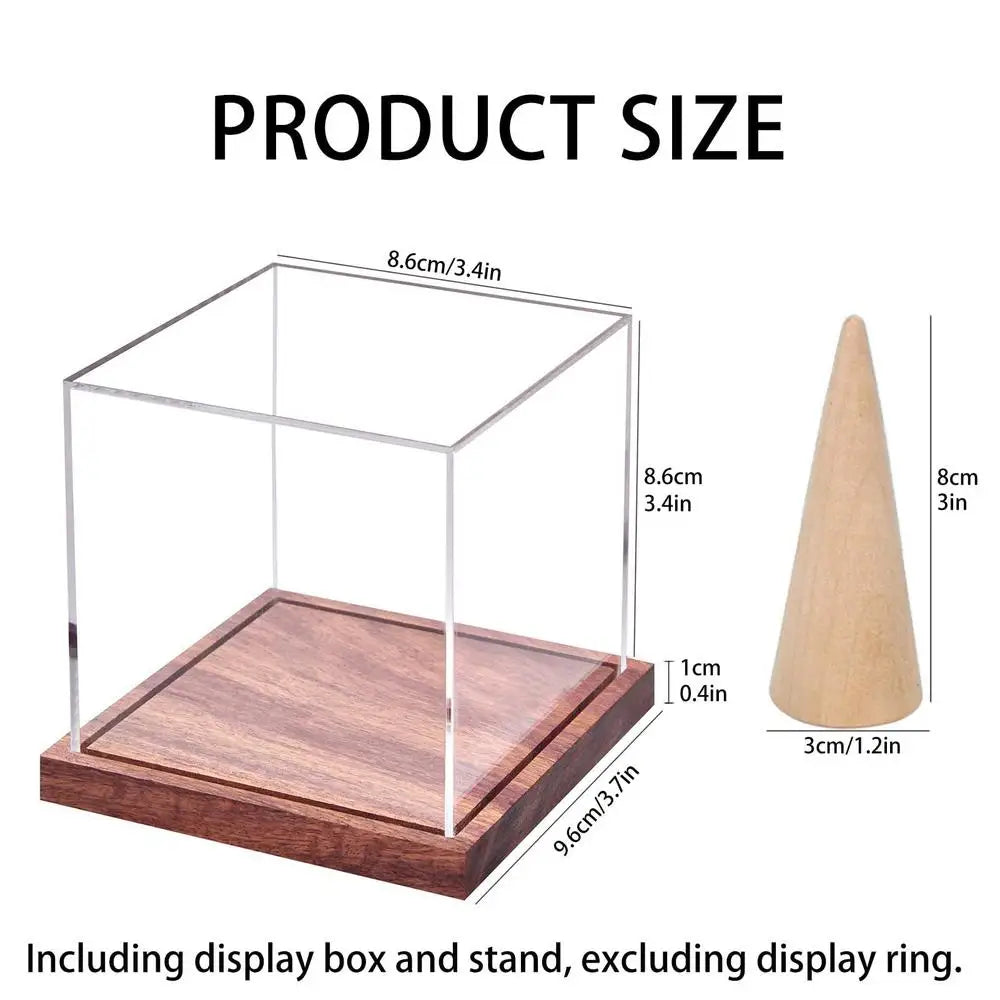 Ring Display Case Basball Ring Holder Wooden Base