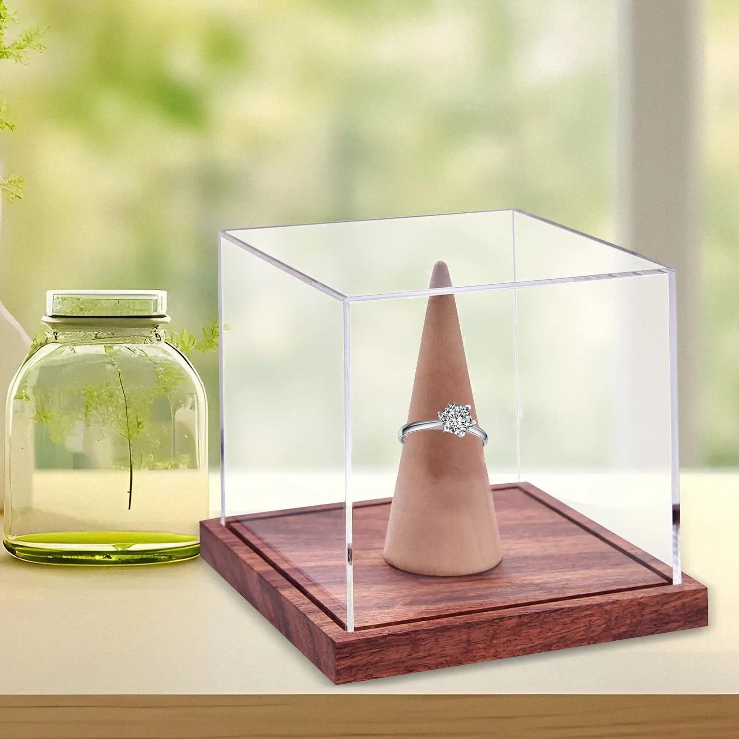 Ring Display Case Basball Ring Holder Wooden Base